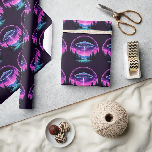 Alien Spaceship Retro Futuristic Wrapping Paper (Crafts)