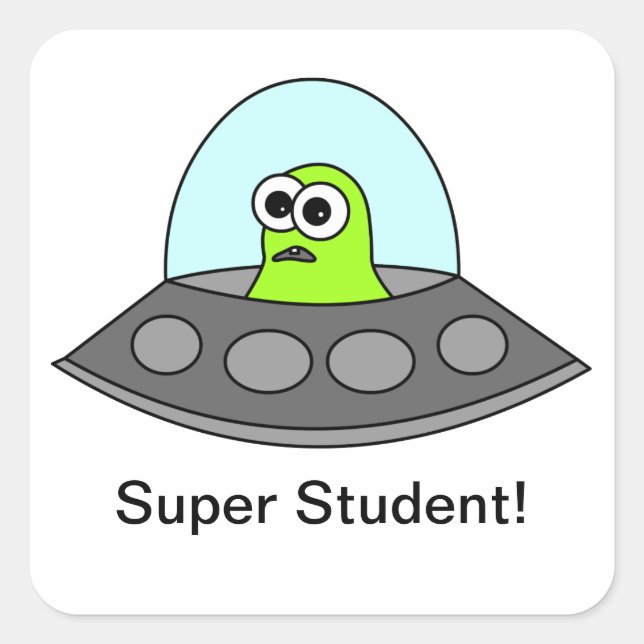Alien Spaceship Super Student Square Sticker (Front)