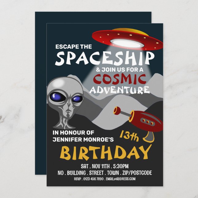 Alien Spaceship Theme, Escape Room, Birthday Party Invitation (Front/Back)