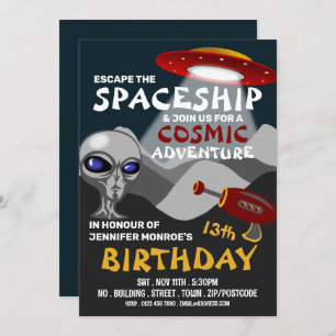 Alien Spaceship Theme, Escape Room, Birthday Party Invitation
