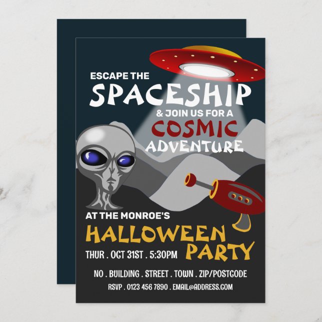 Alien Spaceship Theme, Escape Room, Halloween Invitation (Front/Back)