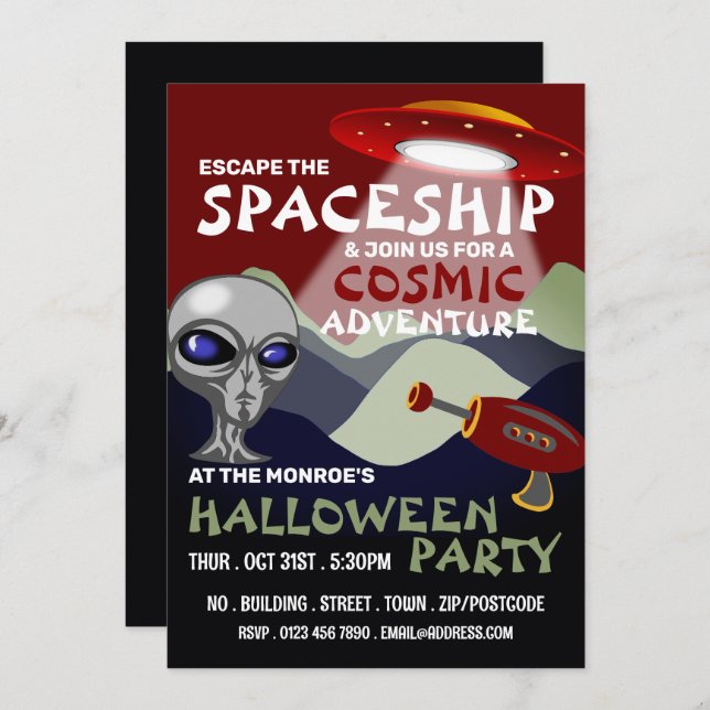 Alien Spaceship Theme, Escape Room, Halloween Invitation (Front/Back)