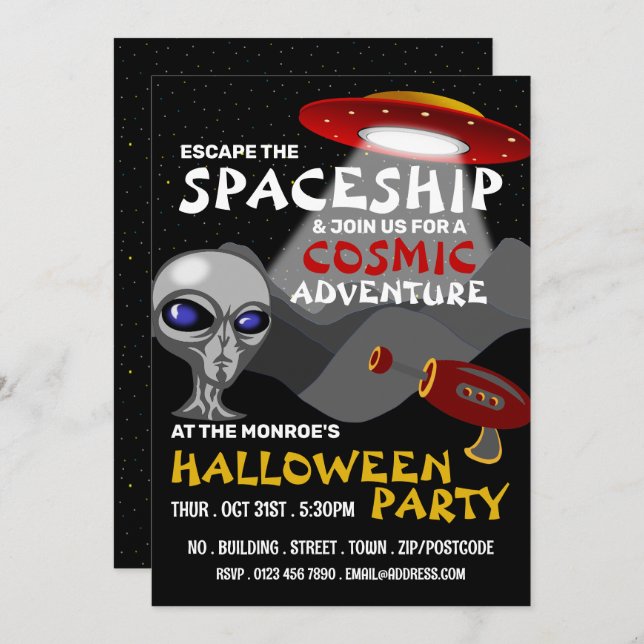 Alien Spaceship Theme, Escape Room, Halloween Invitation (Front/Back)