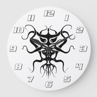 Alien Species Tribal Tattoo Design - black Large Clock