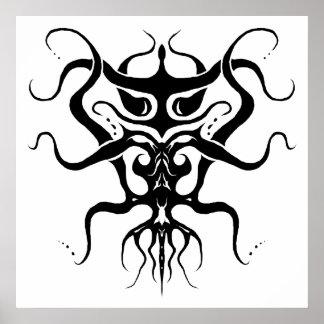 Alien Species Tribal Tattoo Design - black Poster