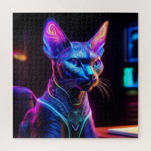 Alien Sphinx Cat Sits In his Captain's Chair Jigsaw Puzzle