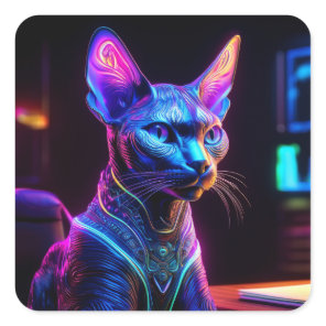 Alien Sphinx Cat Sits In his Captain's Chair Square Sticker