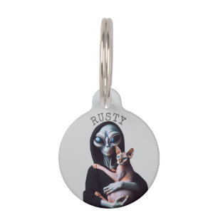 Alien Sphynx Cat Abduction Pet ID Tag