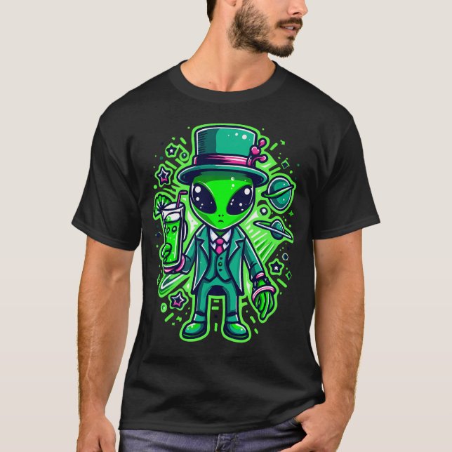Alien St Patricks Day Extraterrestrial Shamrock Ir T-Shirt (Front)