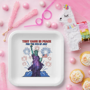 Alien Statue of Liberty 4th of July Paper Plates
