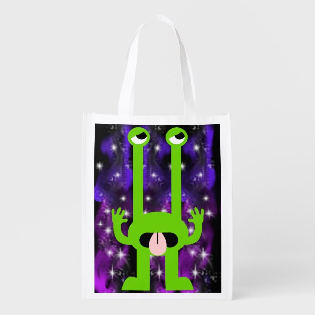 Alien Sticking Out Its Tongue Grocery Bag (Front)