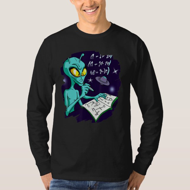 Alien Studying Solving Math Science Physics Equati T-Shirt (Front)