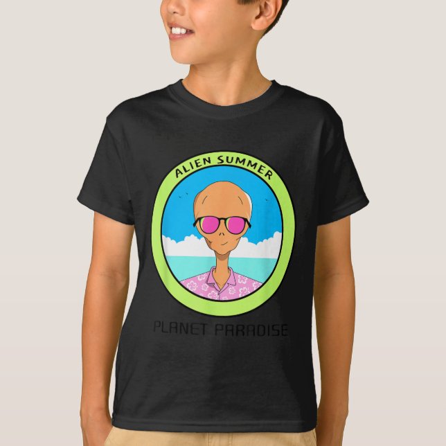 Alien Summer Planet Paradise Funny Alien T-Shirt (Front)