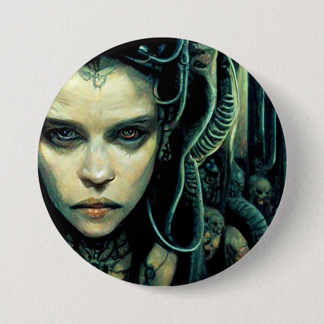 Alien Tech Girl Science Fiction Button (Front)
