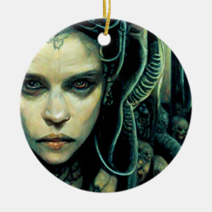 Alien Tech Girl Science Fiction Ceramic Ornament