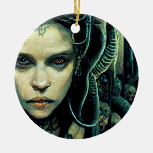 Alien Tech Girl Science Fiction Ceramic Ornament (Front)