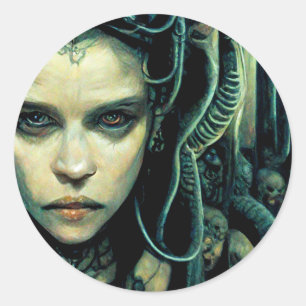 Alien Tech Girl Science Fiction Classic Round Sticker