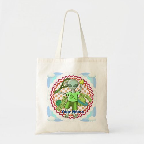 Alien Tennis custom name tote bag