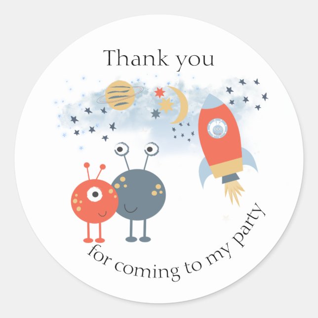 Alien Thank you for Coming to My Party Classic Round Sticker (Front)