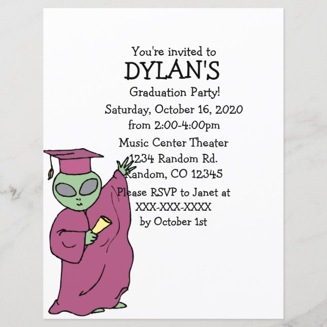Alien theme graduation party flyer invitations (Front)
