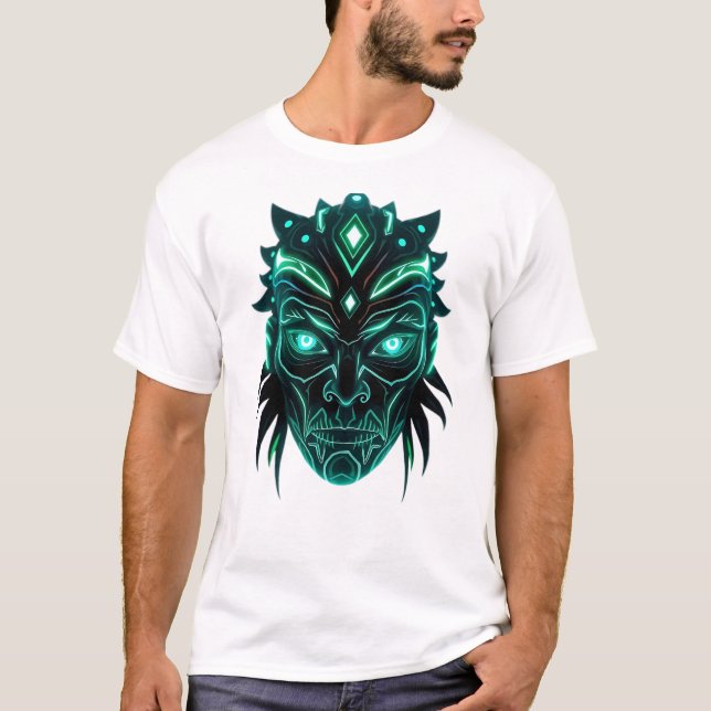 Alien Tribal Face Bioluminescent T-Shirt (Front)
