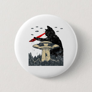 Alien Ufo Abduction Laser Eye Funny Cat  Button