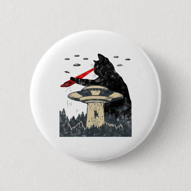 Alien Ufo Abduction Laser Eye Funny Cat  Button (Front)