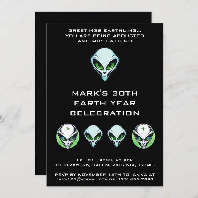Alien UFO Abduction Space Birthday Party  Invitation (Front/Back)