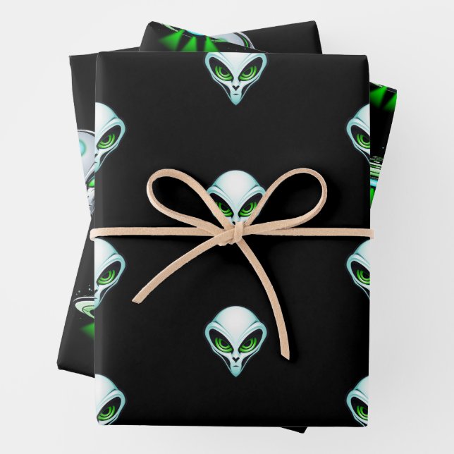 Alien UFO Abduction Space Birthday Party  Wrapping Paper Sheets (In situ)