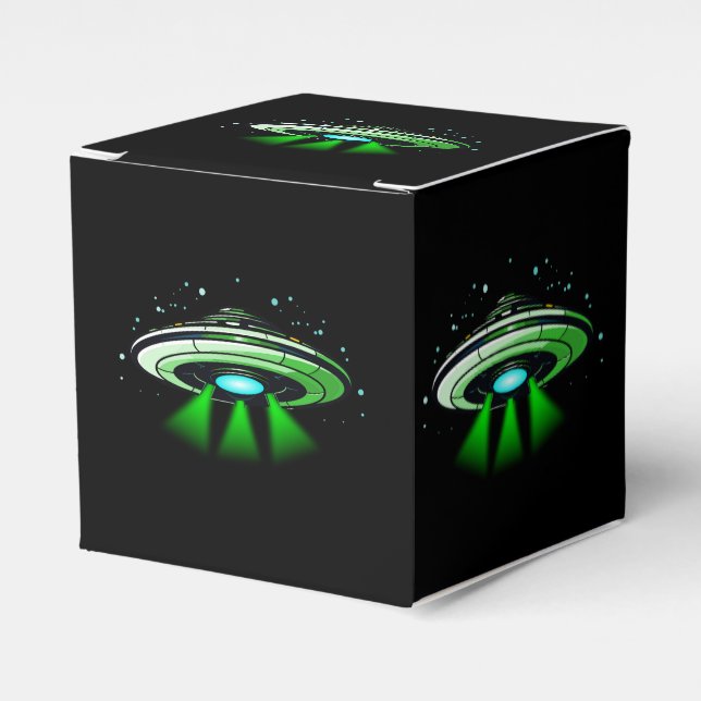 Alien UFO Abduction Spaceship Birthday Party  Favor Boxes (Front Side)
