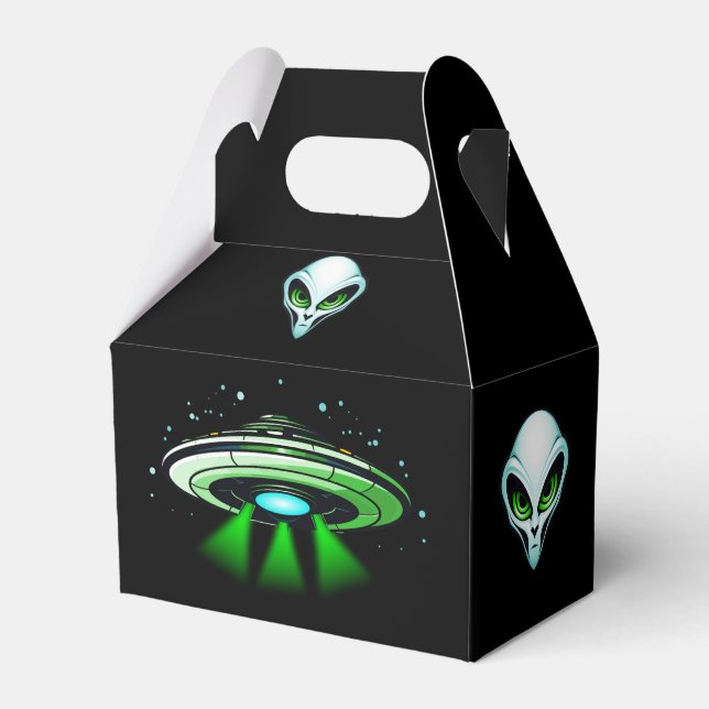 Alien UFO Abduction Spaceship Birthday Party  Favor Boxes (Front Side)