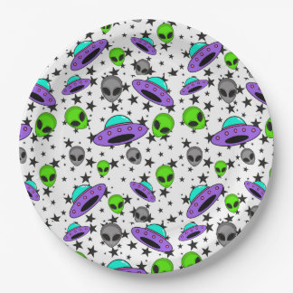 alien ufo and star pattern paper plates