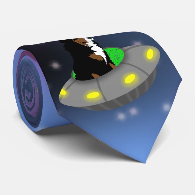 Alien UFO Bernese Mountain Dog Neck Tie (Rolled)