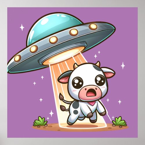 Alien UFO Cow Abduction Poster
