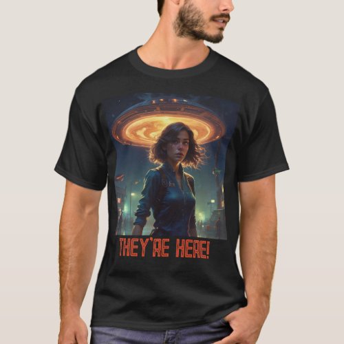 Alien UFO Encounter By Girl in Town T_Shirt