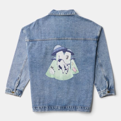 Alien Ufo Farm Animals  Denim Jacket