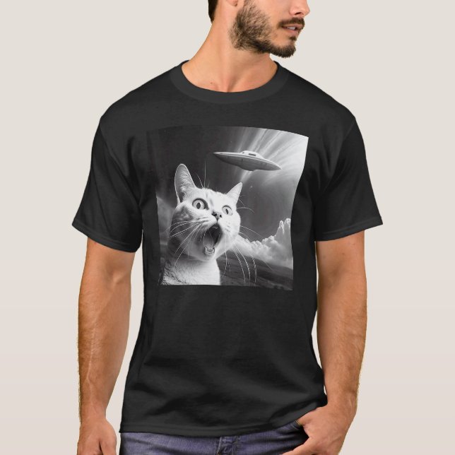 Alien UFO Funny Cat T-Shirt (Front)