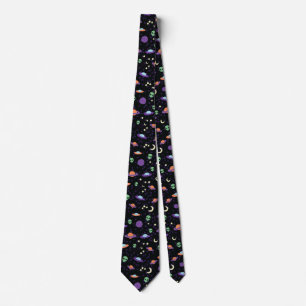Alien UFO in Space Neck Tie