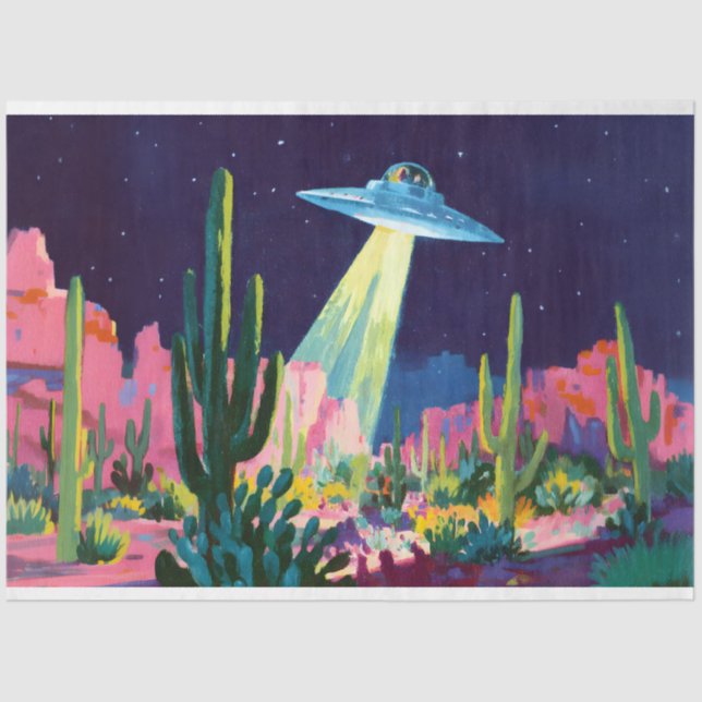 Alien UFO in the Desert Decoupage Tissue Paper (Front)