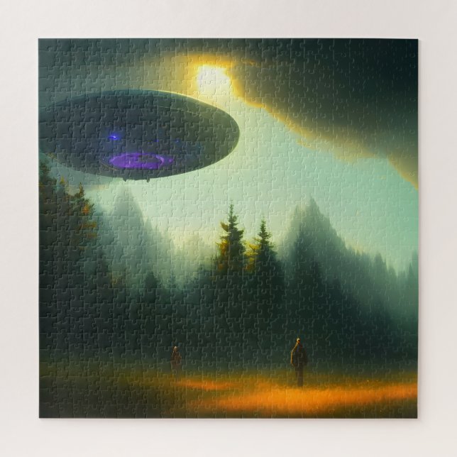 Alien UFO Landing in the Forest Science Fiction Jigsaw Puzzle (Vertical)