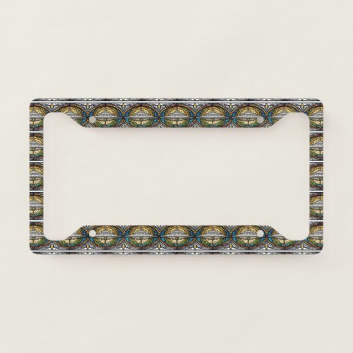 ALIEN UFO MOSIC STAINED GLASS LICENSE PLATE FRAME