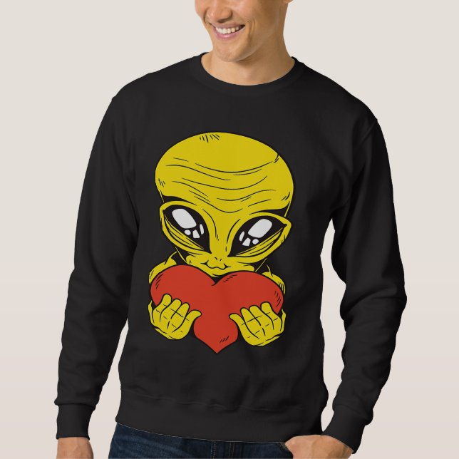 Alien UFO Space Alien Heart Sweatshirt (Front)