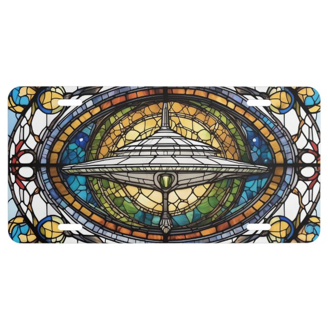 ALIEN UFO SPACE SHIP STAINED GLASS License Plate (Front)