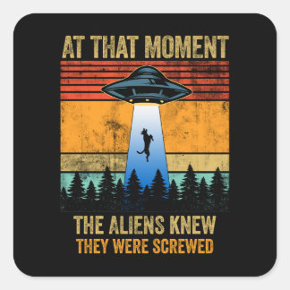 Alien UFO Spaceship beaming up Belgian Malinois  Square Sticker