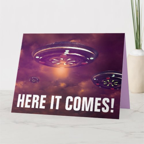 ALIEN UFO SPACESHIP FUNNY BIG BIRTHDAY CARD