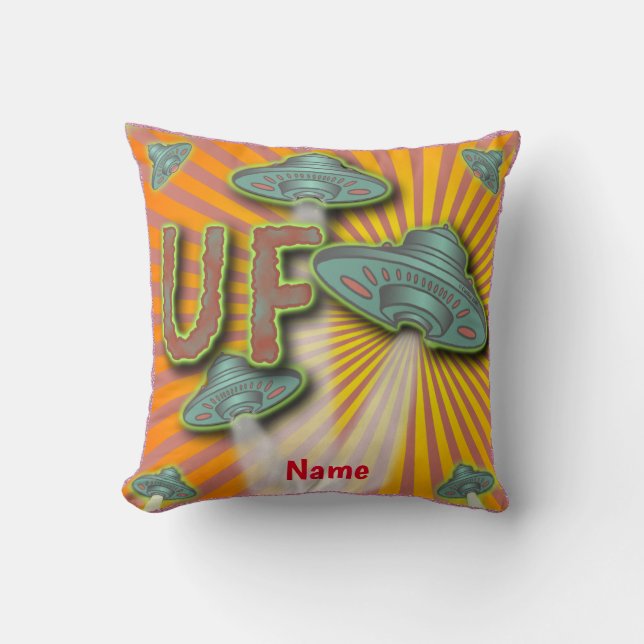 Alien UFO Spaceship Throw Pillow (Front)