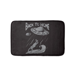 alien ufo surfing illustration with back to home bath mat