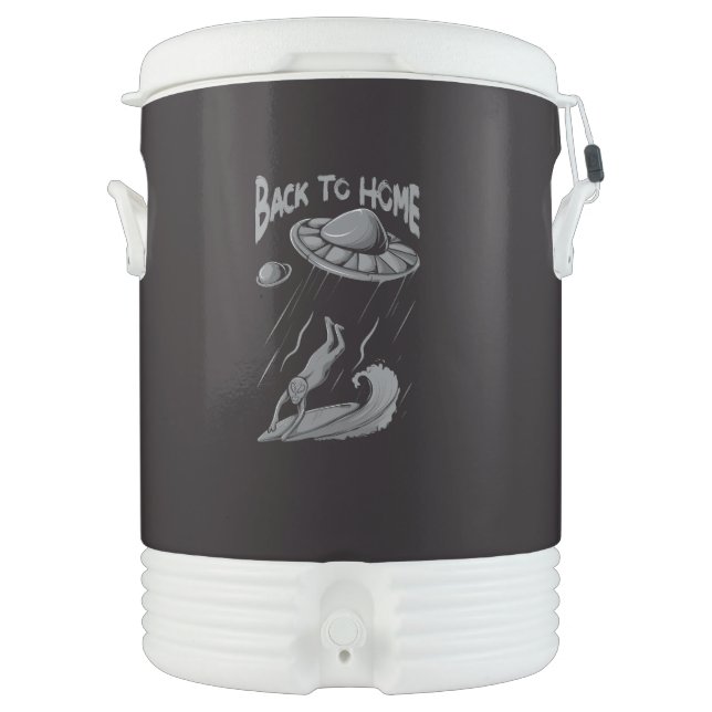 alien ufo surfing illustration with back to home   beverage cooler (Front)