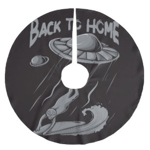 alien ufo surfing illustration with back to home  brushed polyester tree skirt