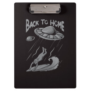 alien ufo surfing illustration with back to home   clipboard